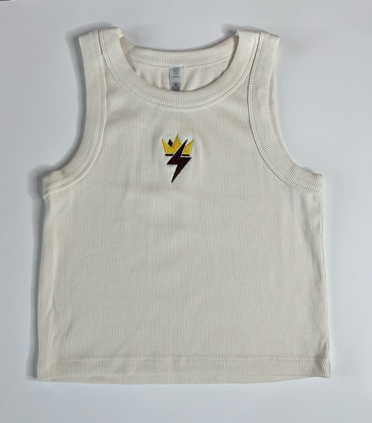 Women's Off-White Ribbed Tank Top With (Brown Bolt)